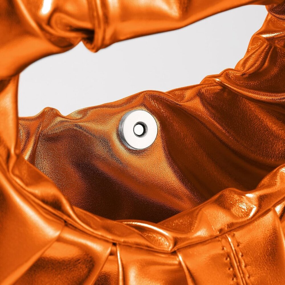 Women's Orange Polyurethane Buckle Stylish Designer Party Wedding Clutch - Picture 6 of 7
